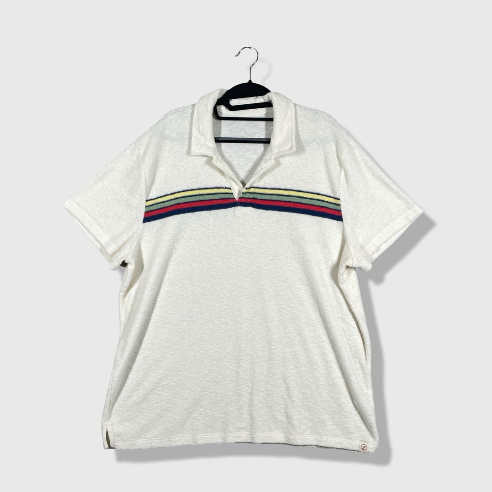 Marine Layer Terry Polo Shirt Mens L/XL White Retro Surf Coastal Beachy